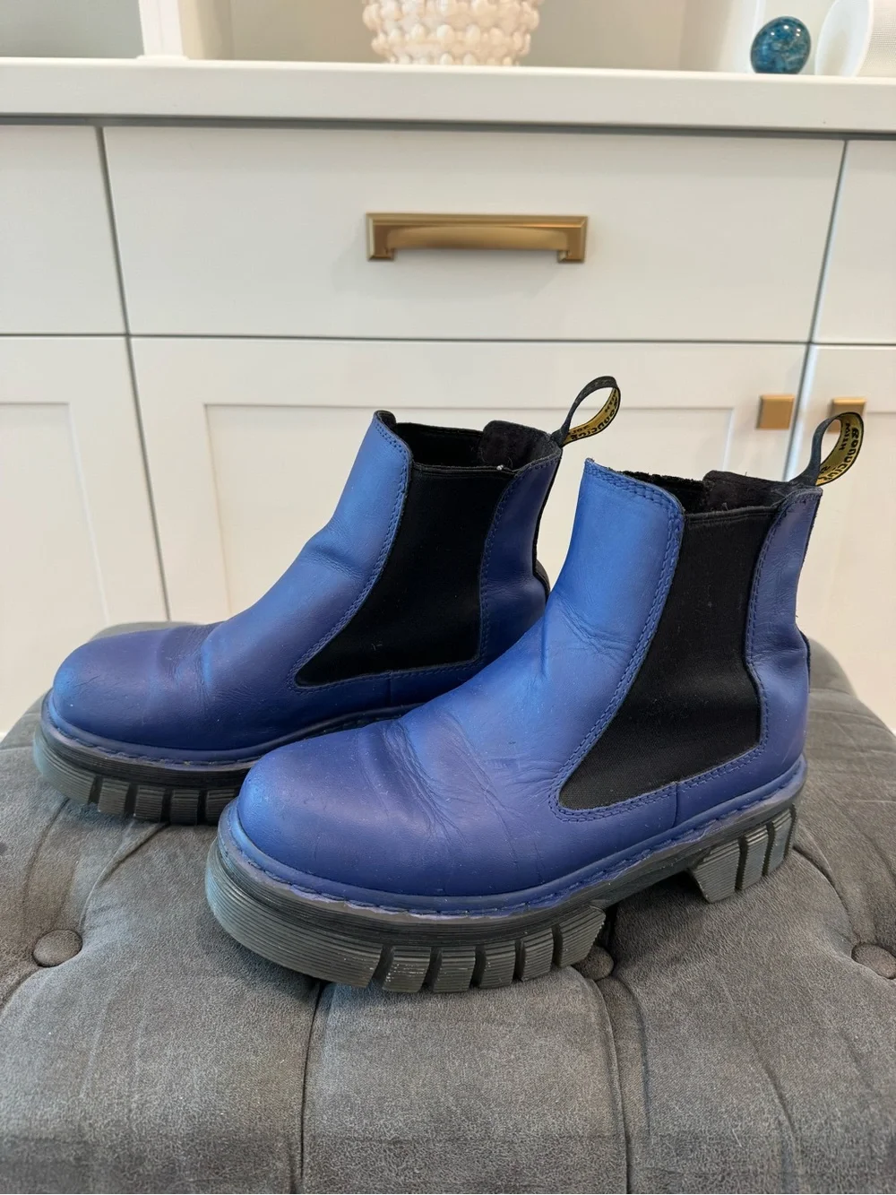 Dr Martens Audrick Chelsea Boots with Chunky Sole hand painted Blue/Purple